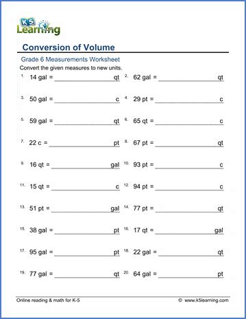 Grade 6 Worksheets Convert Volumes Cups Pints Quarts Grade 6 Volume Worksheets - Grade 6 Volume Worksheets