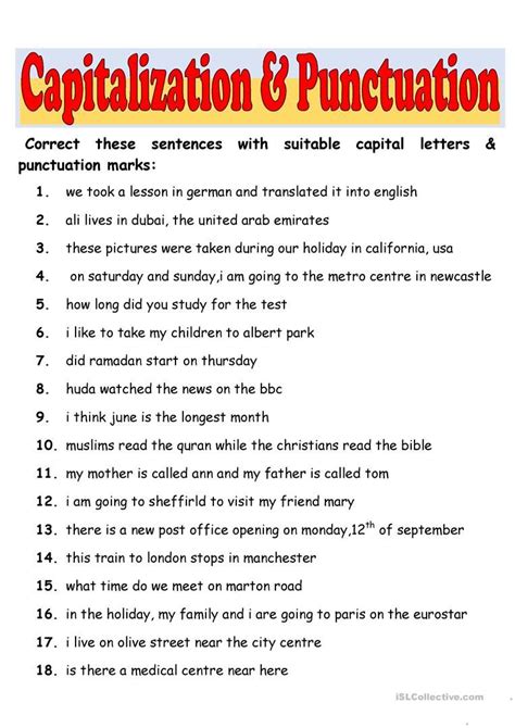 Grade 7 Capitalization And Punctuation Worksheets With Answers Punctuation Worksheets 5th Grade - Punctuation Worksheets 5th Grade