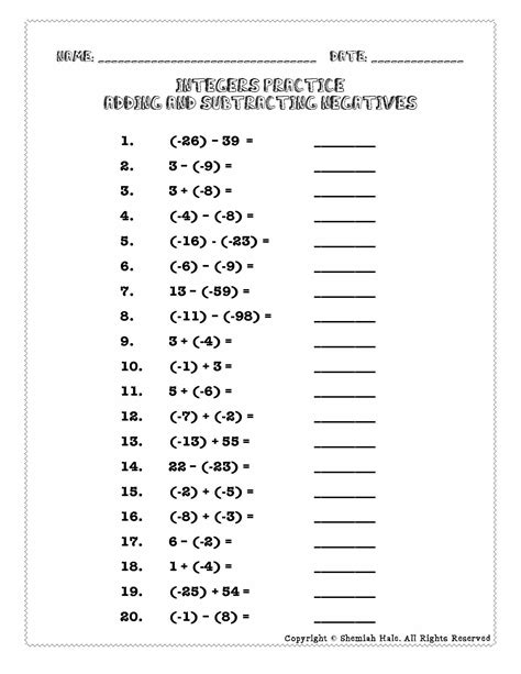 Grade 7 Integers Math Practice Questions Tests Worksheets Integers Worksheets Grade 7 - Integers Worksheets Grade 7