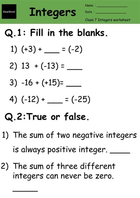 Grade 7 Integers Worksheets Worksheets Buddy Integers Worksheets Grade 7 - Integers Worksheets Grade 7