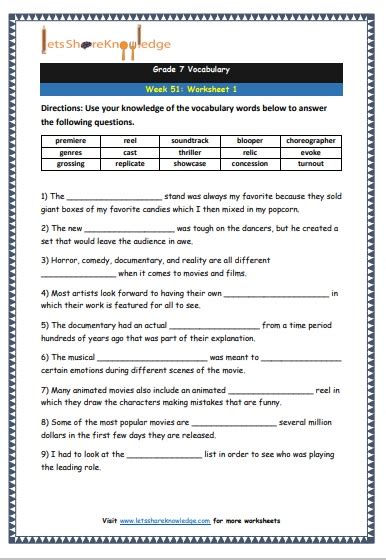 Grade 7 Vocabulary Worksheets Week 51 8211 Lets Vocabulary Worksheet Grade 7 - Vocabulary Worksheet Grade 7