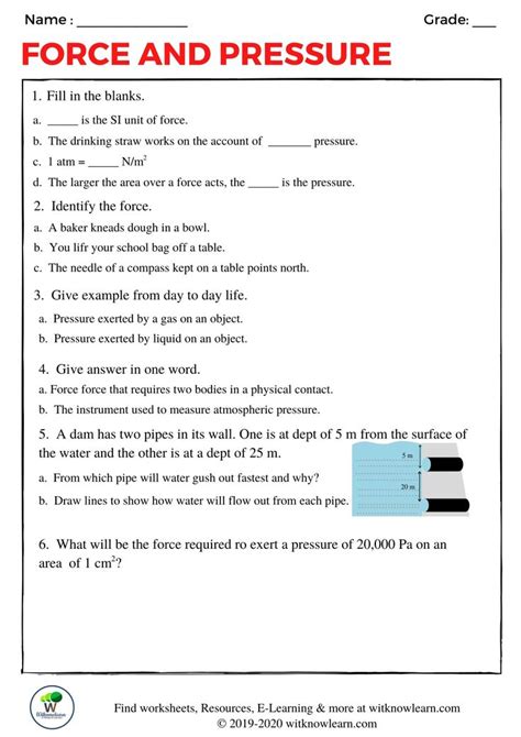 Grade 8 Force And Pressure Worksheets Worksheets Buddy Calculating Force Worksheet - Calculating Force Worksheet