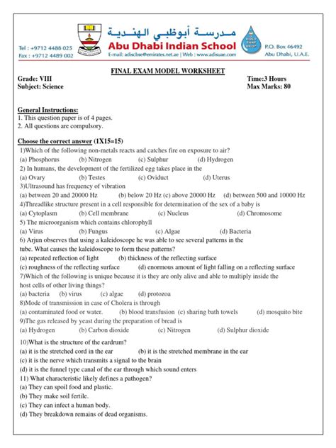 grade 8 science final exam review