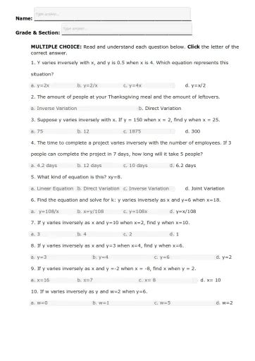 Grade 9 Math Inverse Variation Interactive Worksheet Edform 7th Grade Inverse Variation Worksheet - 7th Grade Inverse Variation Worksheet