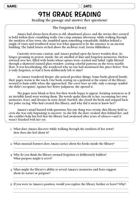 grade 9 reading comprehension test