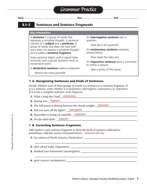 Grade Level 7 Answer Key Answer Key For Practice Book And Assessment Book Voyages In English 2011