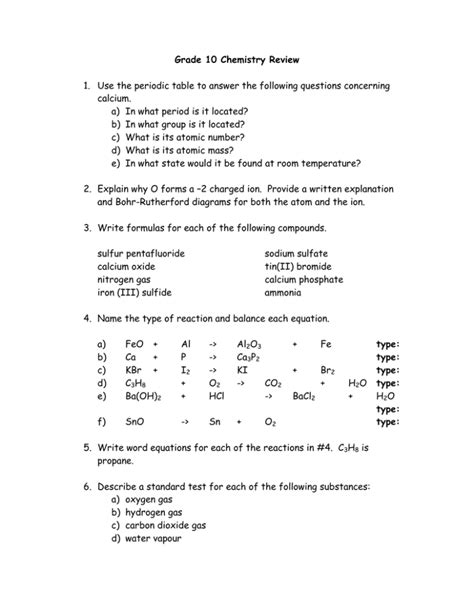 Download Grade 10 Chemistry Unit Review Answers 