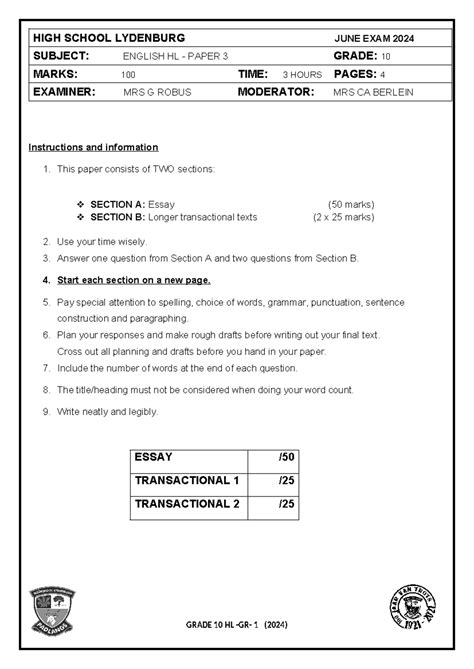 Read Grade 10 English Paper 3 Memo 