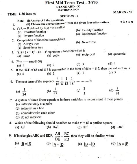 Download Grade 10 Mathematic Mid Year Question Paper 