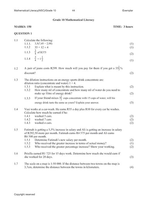 Full Download Grade 10 Maths Literacy Exam Papers 2011 