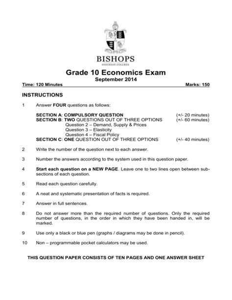 Full Download Grade 10 September Examination Economics Question Paper 