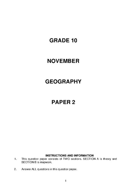 Full Download Grade 11 Geography Paper 1 
