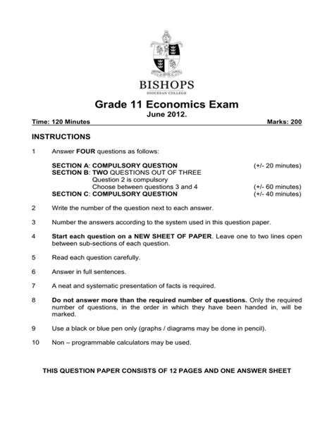 Read Grade 11 June Exam Paper 1 Economics 