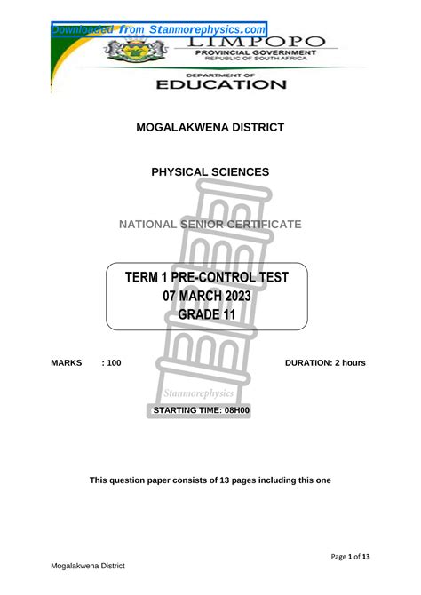 Download Grade 11 March Paper For Physical Science Departmental 