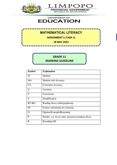Read Grade 11 Mathematical Literacy Memorandum Paper 1 