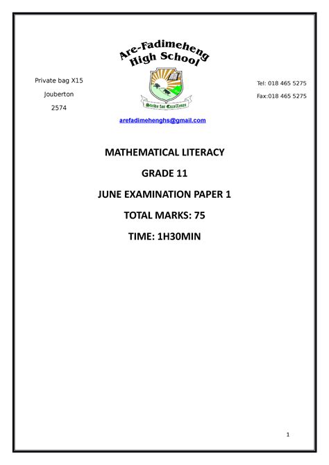 Read Online Grade 11 Maths Literacy June Paper1 