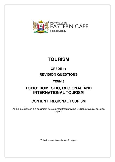 Read Grade 11 Tourism Caps Exam Papers 