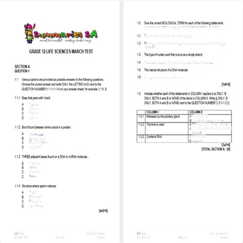 Read Grade 12 Life Science Common Paper March Control Test 