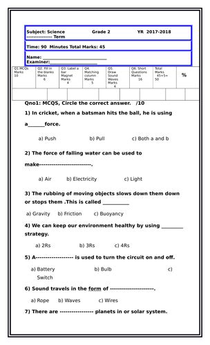 Full Download Grade 2 Science Test Papers 