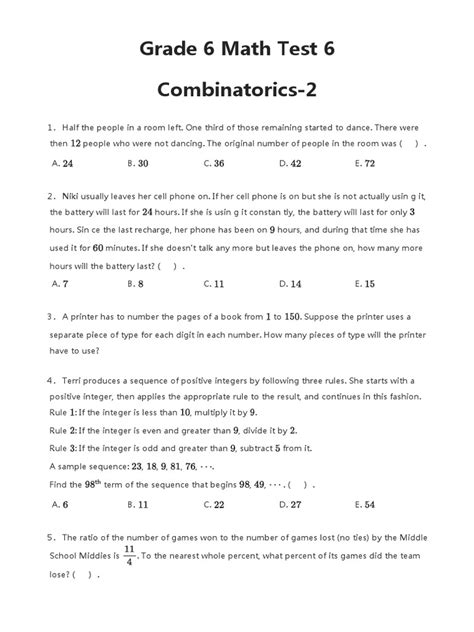 Full Download Grade 6 Math Test Papers 