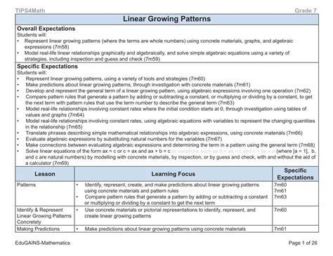 Download Grade 7 Linear Growing Patterns Edugains 