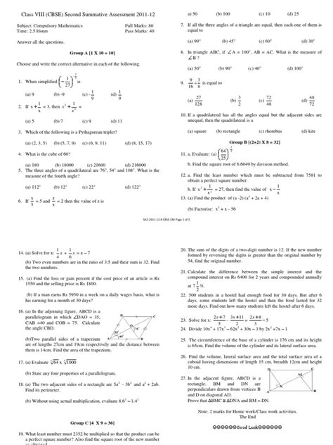 Download Grade 8 Geometry Exam Papers 
