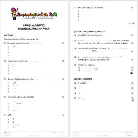 Full Download Grade 9 Common Question Paper Mathematics 