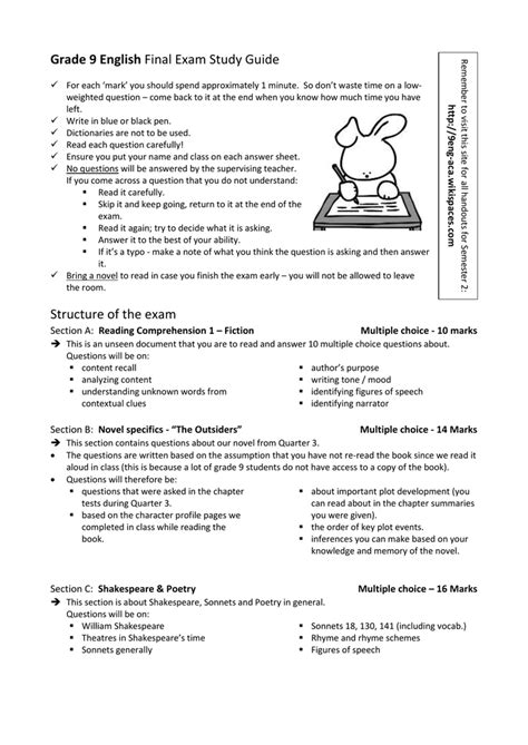 Read Grade 9 English Exam Study Guide 