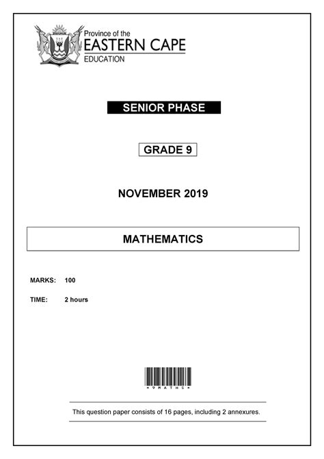 Read Online Grade 9 Final Exam Papers Eastern Cape 