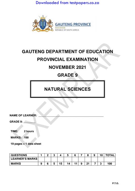 Download Grade 9 Natural Science Past Papers 