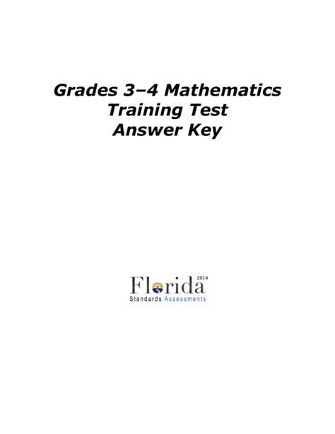 Read Online Grades 7 8 Mathematics Training Test Answer Key Florida 