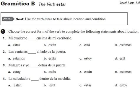 Gramatica B The Verb Estar Answers Mulamu