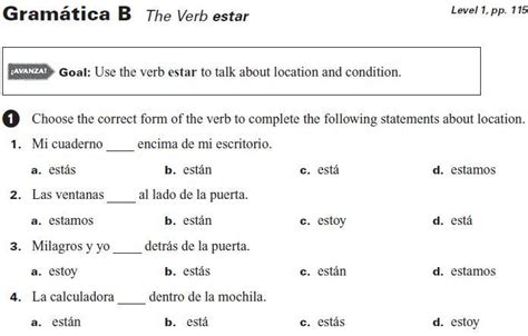 Read Online Gramatica B The Verb Estar Answers 