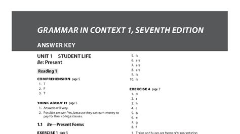 Grammar In Context 1 Answer Key Parlourore