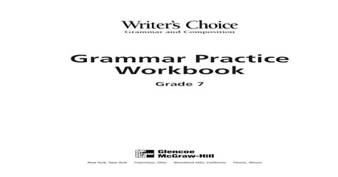 Grammar Practice Workbook Grade 7 Glencoe Pdf Pdf 7th Grade Grammar Workbook - 7th Grade Grammar Workbook