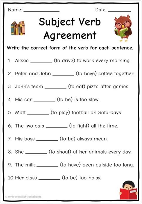 Grammar Subject Verb Agreement Worksheet   Subject Verb Agreement In Number Worksheets Free - Grammar Subject Verb Agreement Worksheet