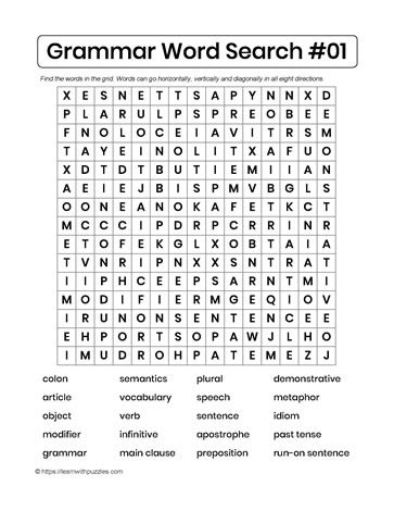 Grammar Word Search 01 Learn With Puzzles Grammar Word Search Puzzles Printable - Grammar Word Search Puzzles Printable