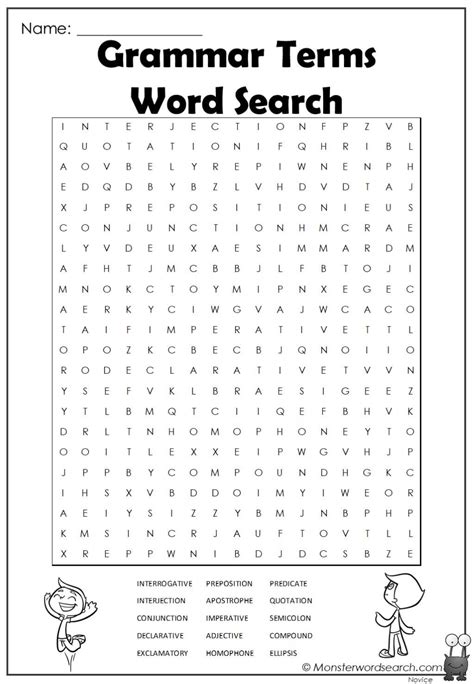 Grammar Word Search Monster Word Search Grammar Word Search Puzzles Printable - Grammar Word Search Puzzles Printable