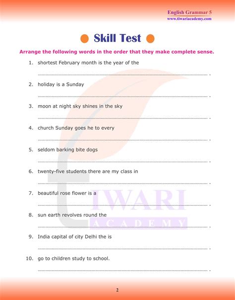 Grammar Worksheets For Class 5