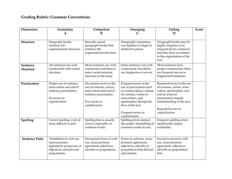 Read Grammar And Usage Rubric 