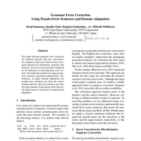 Download Grammar Error Correction Using Pseudo Error Sentences And 
