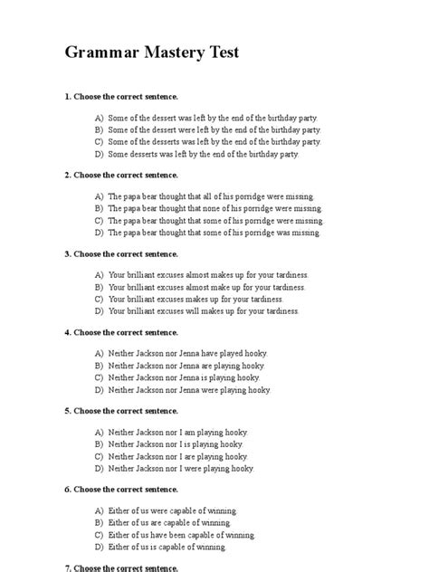 Full Download Grammar Mastery Test 1 Answers 