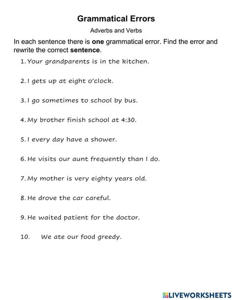 Grammatical Errors Interactive Worksheet Live Worksheets Grammatical Errors Worksheet 1st Grade - Grammatical Errors Worksheet 1st Grade