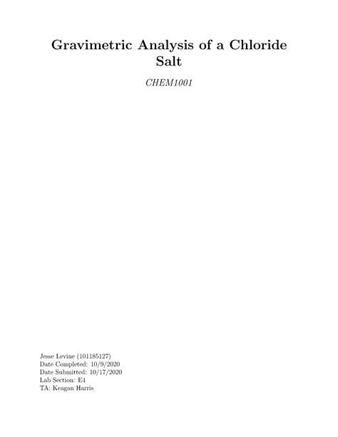 Full Download Gravimetric Analysis Of Chloride Salt Lab Report Eusmap 