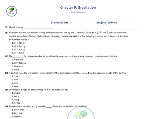 Gravitation Class 9 Mcq