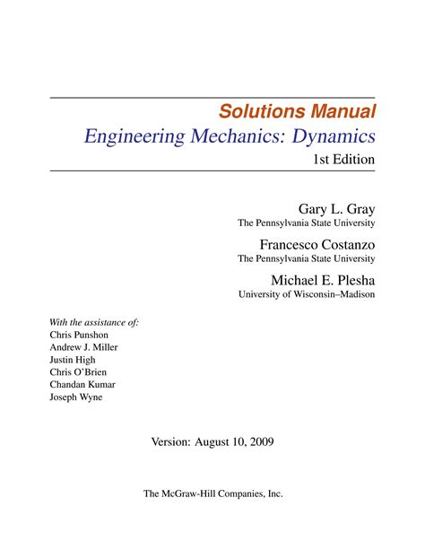 Gray Costanzo Plesha Dynamics Solution Manual