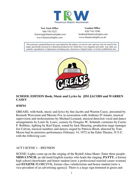 Grease Jr Script