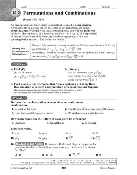 Great Combinations Worksheet Answer Key   Pdf Permutations Vs Combinations Kuta Software - Great Combinations Worksheet Answer Key