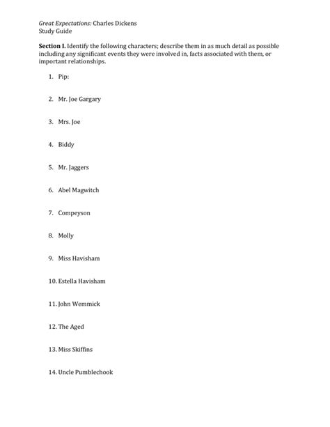 Great Expectations Study Guide Questions