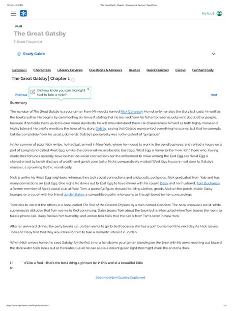 Great Gatsby Sparknotes